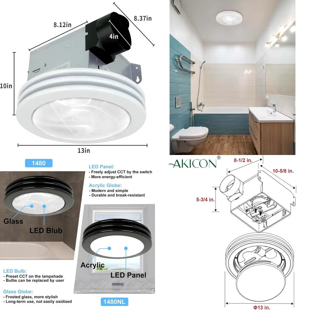 Ultra Quiet 80 CM 2.0 Sones Bathroom Exhaust Fan with 3000K-5000K Adjustable LED Light, Satin White
Ultra Quiet 80 CM 2.0 Sones Bathroom Exhaust Fan with 3000K-5000K Adjustable LED Light, Satin White