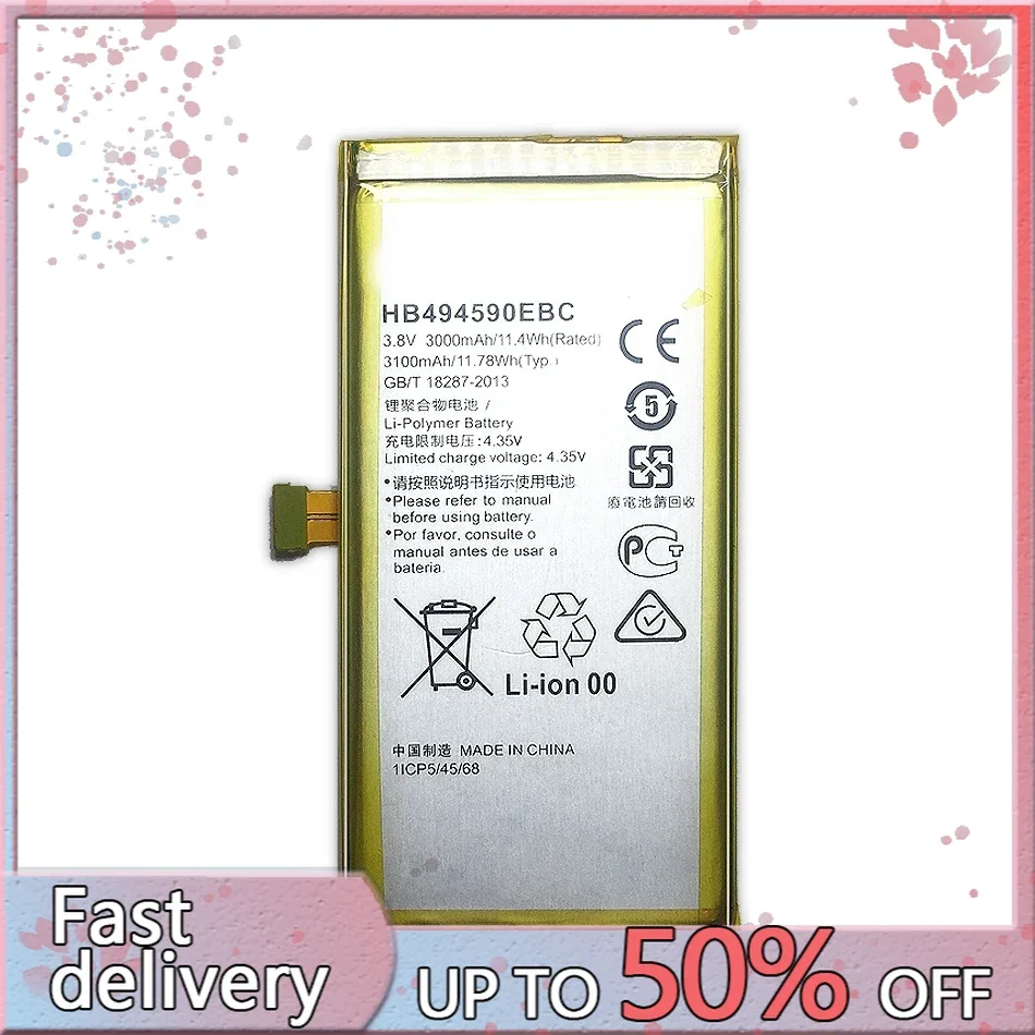 Mobile Phone Battery HB494590EBC 3000mAh For Huawei Honor 7 Glory Plk-TL01H Ath-AL00 Plk-AL10 G620 G628
Mobile Phone Battery HB494590EBC 3000mAh For Huawei Honor 7 Glory Plk-TL01H Ath-AL00 Plk-AL10 G620 G628
