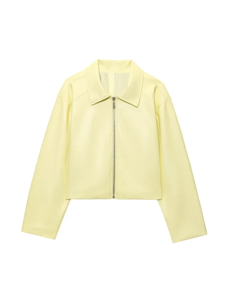 GELITAYIN Women's Fashion Butter Yellow Faux Leather Jacket Long Sleeve Front Zipper Chic Outerwear Top
GELITAYIN Women's Fashion Butter Yellow Faux Leather Jacket Long Sleeve Front Zipper Chic Outerwear Top