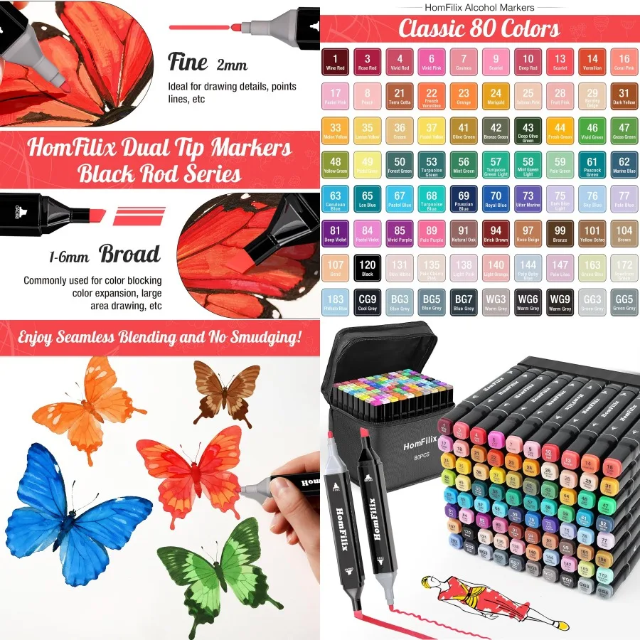 Alcohol Markers 80 Colors Dual Tip Art Alcohol Markers Set - Ideal for Coloring Drawing Sketching Card Making and Illustration
Alcohol Markers 80 Colors Dual Tip Art Alcohol Markers Set - Ideal for Coloring Drawing Sketching Card Making and Illustration