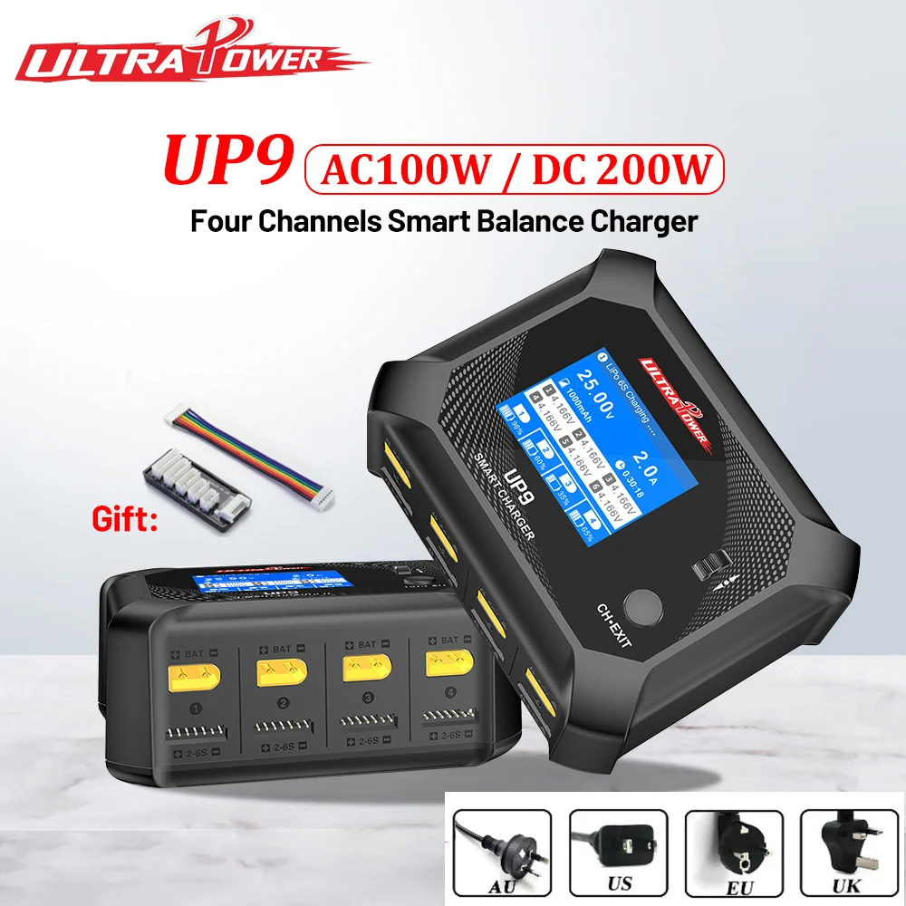 UltraPower UP9 AC 100W DC 200W 4 Channels Smart Balance Charger 320×240 IPS LCD for 1-6S LiPo/LiHV/LiIon/LiFe Battery RC Model
UltraPower UP9 AC 100W DC 200W 4 Channels Smart Balance Charger 320×240 IPS LCD for 1-6S LiPo/LiHV/LiIon/LiFe Battery RC Model