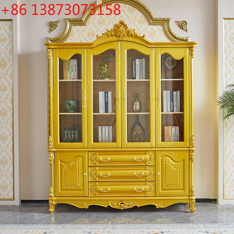 European bookcase, all solid wood bookshelf, luxury carved glass door, desk matching combination
European bookcase, all solid wood bookshelf, luxury carved glass door, desk matching combination