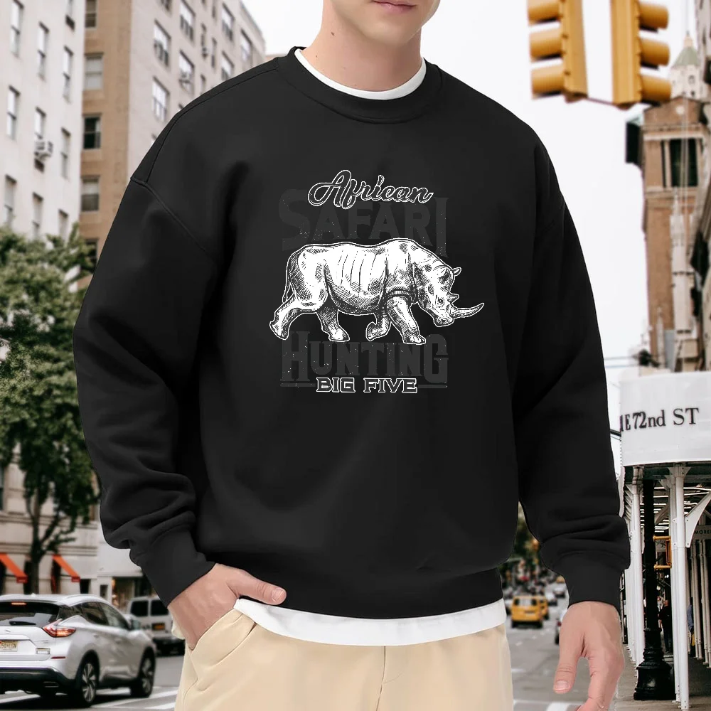 Men's Black Crew Neck Loose Sweatshirt with Rhino Print Letter Pattern, Street Casual Style, Versatile Top for Everyday Wear, Comfortable and Breathable Polyester Fabric
Men's Black Crew Neck Loose Sweatshirt with Rhino Print Letter Pattern, Street Casual Style, Versatile Top for Everyday Wear, Comfortable and Breathable Polyester Fabric