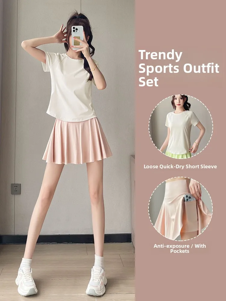 Women's Running Sport Set Summer Thin Badminton orm Loose ort Sve Fitn Top Tennis ort Skirt Yoga Clothes
Women's Running Sport Set Summer Thin Badminton orm Loose ort Sve Fitn Top Tennis ort Skirt Yoga Clothes