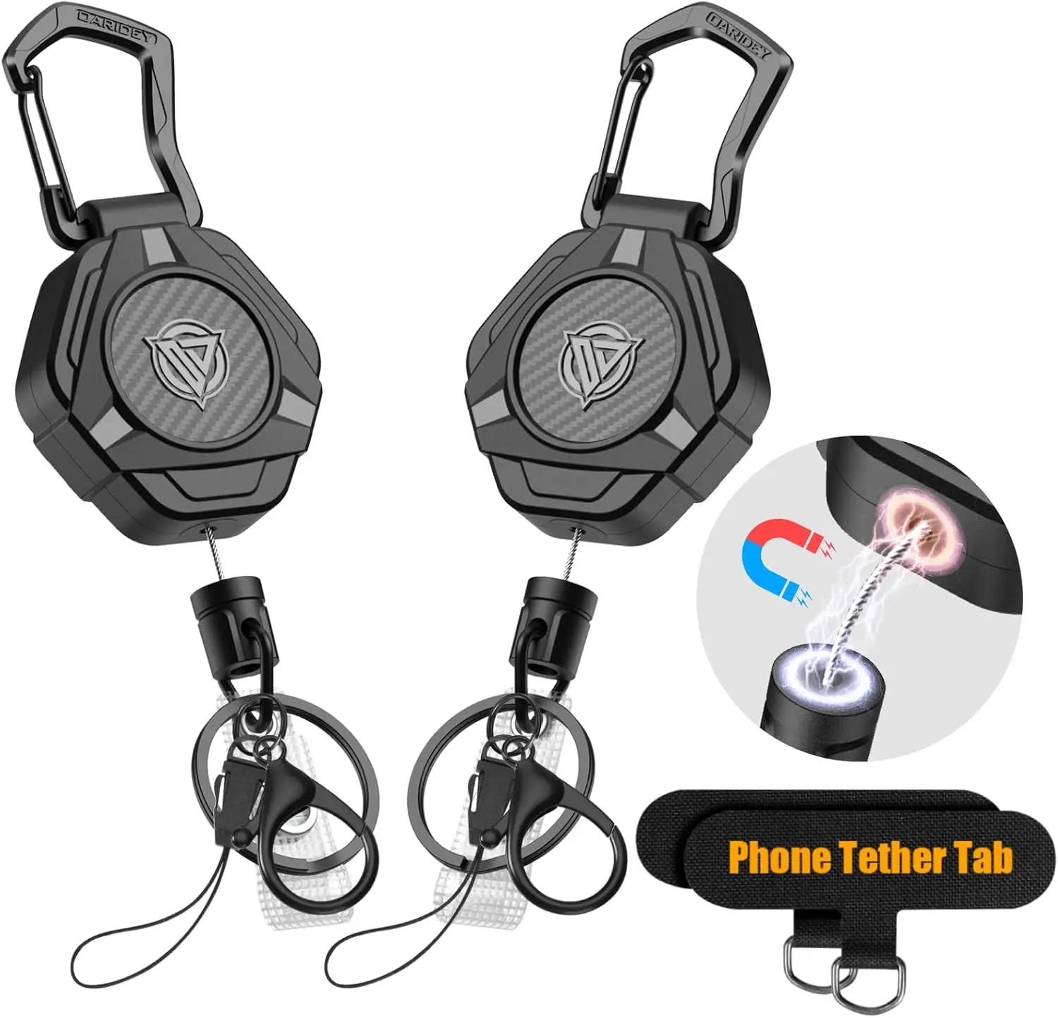 Magnetic Retractable Keychain, Heavy Duty Carabiner Badge Holder with Phone Tether Tabs, 31.8" Steel Cord for Keys and ID
Magnetic Retractable Keychain, Heavy Duty Carabiner Badge Holder with Phone Tether Tabs, 31.8" Steel Cord for Keys and ID