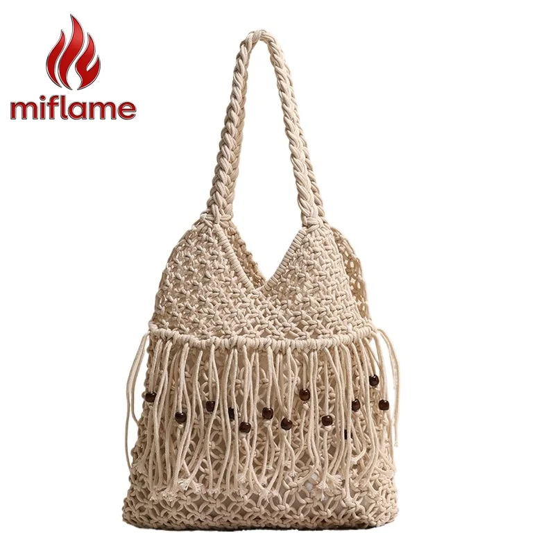 Women's Macrame Shoulder Bag with Wooden Bead Tassel Hollow Out Solid Color Handmade Summer Beach Vacation
Women's Macrame Shoulder Bag with Wooden Bead Tassel Hollow Out Solid Color Handmade Summer Beach Vacation