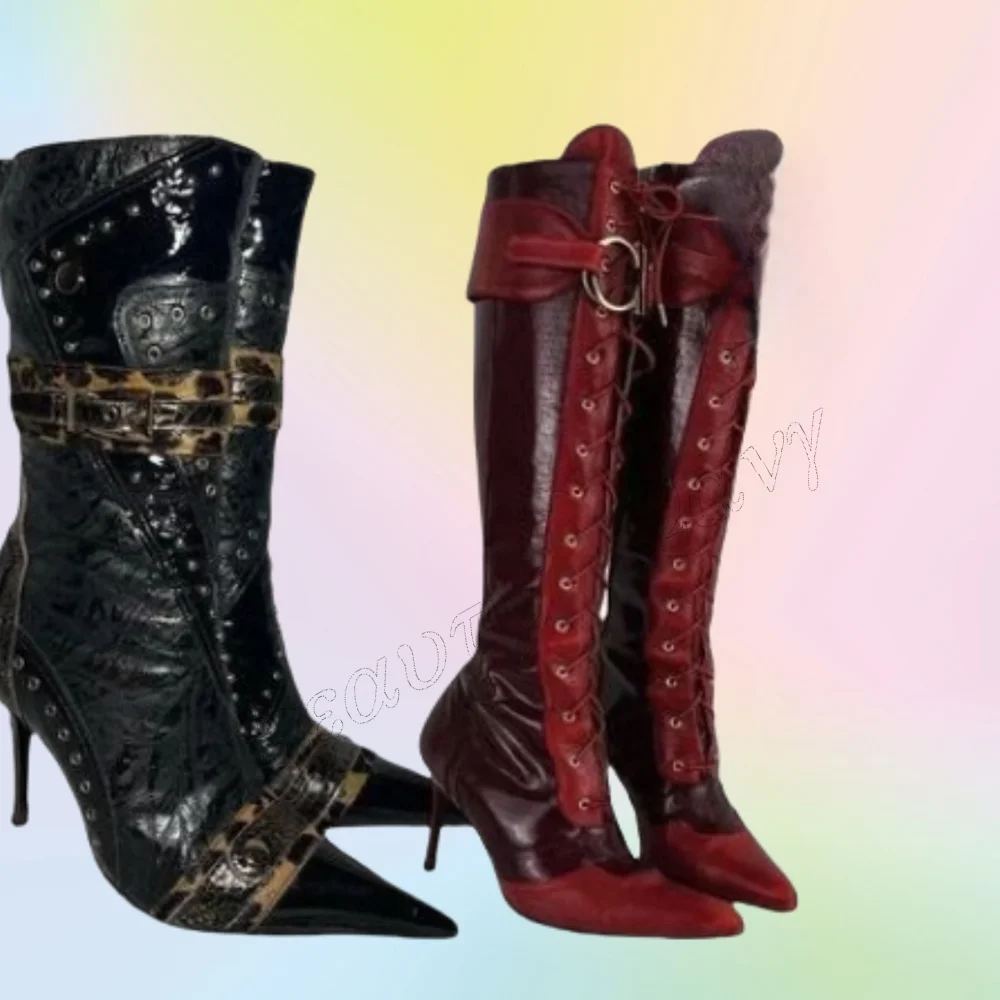 Black Red Metal Buckle Decor Boots Patchwork Color Pointed Toe Shoes Thin Heel Shoes for Women Shoes 2025 Zapatos Para Mujere
Black Red Metal Buckle Decor Boots Patchwork Color Pointed Toe Shoes Thin Heel Shoes for Women Shoes 2025 Zapatos Para Mujere