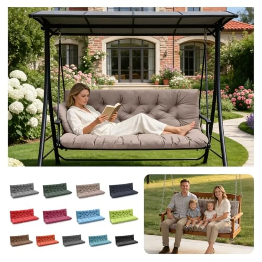 Porch Swing Cushions Outdoor Swing Replacement Cushions 3 Seater with Backrest Waterproof with Ties for Patio Porch Garden Back
Porch Swing Cushions Outdoor Swing Replacement Cushions 3 Seater with Backrest Waterproof with Ties for Patio Porch Garden Back