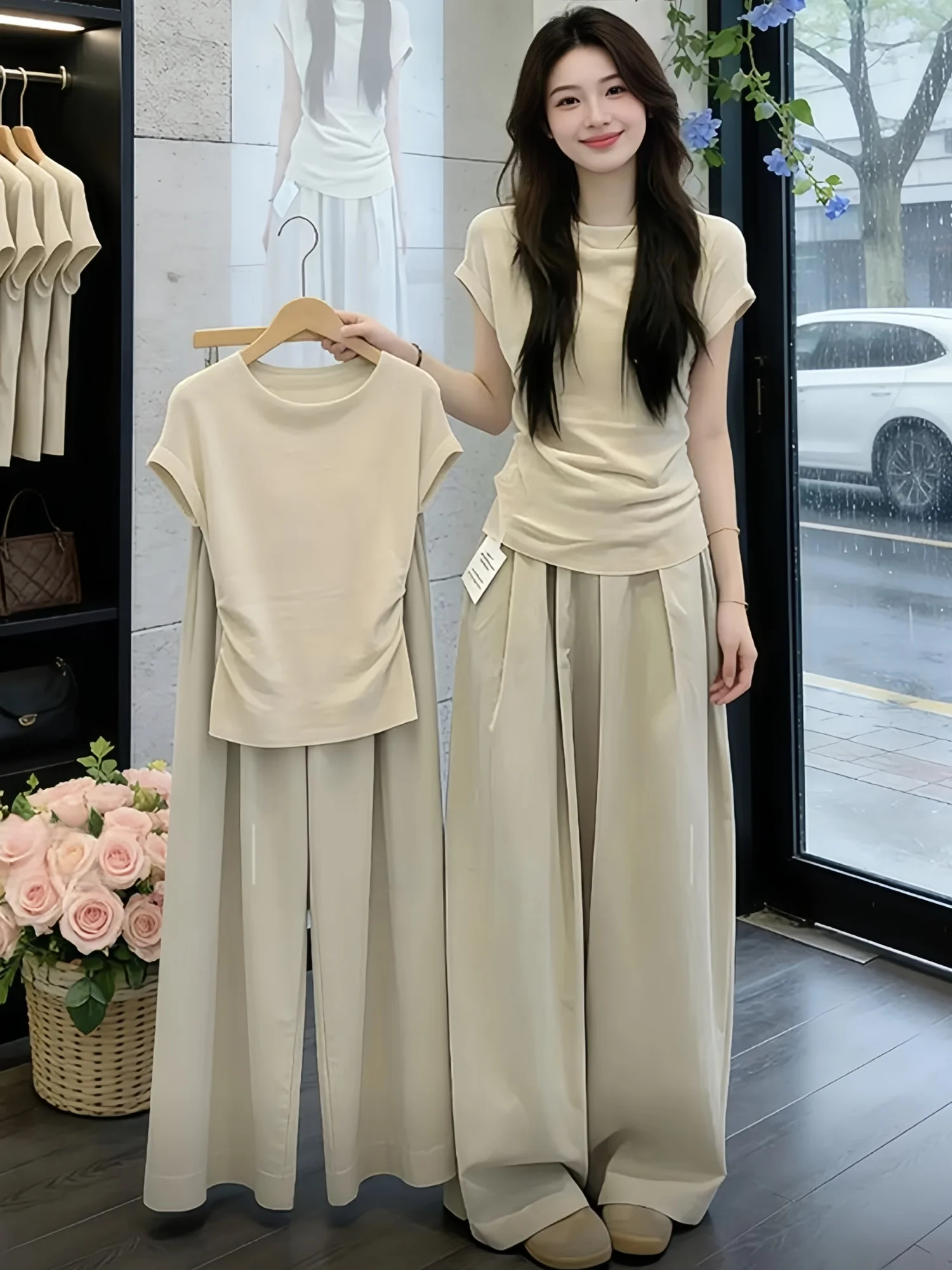 Fashionable Women's Summer 2026 Slim Fit Short Sleeve T-Shirt And Loose Wide Leg Pants Two-Piece Set Casual High Waist
Fashionable Women's Summer 2026 Slim Fit Short Sleeve T-Shirt And Loose Wide Leg Pants Two-Piece Set Casual High Waist