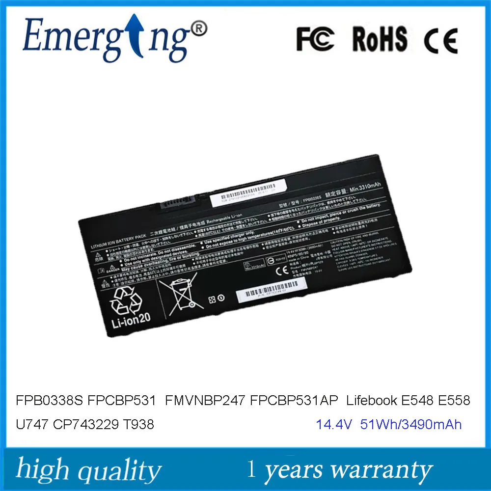 14.4V 3490mAh Laptop Battery FMVNBP247 FPB0338S for FUJITSU Lifebook E548 E558 T937 T938 U747 CP743229 U748 U757 CP743228 U758
14.4V 3490mAh Laptop Battery FMVNBP247 FPB0338S for FUJITSU Lifebook E548 E558 T937 T938 U747 CP743229 U748 U757 CP743228 U758