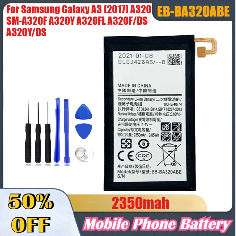 2350mAh EB-BA320ABE Mobile Phone Batteries For Samsung Galaxy A3 (2017) A320 SM-A320F A320Y A320FL A320F/DS A320Y/DS +Tools
2350mAh EB-BA320ABE Mobile Phone Batteries For Samsung Galaxy A3 (2017) A320 SM-A320F A320Y A320FL A320F/DS A320Y/DS +Tools
