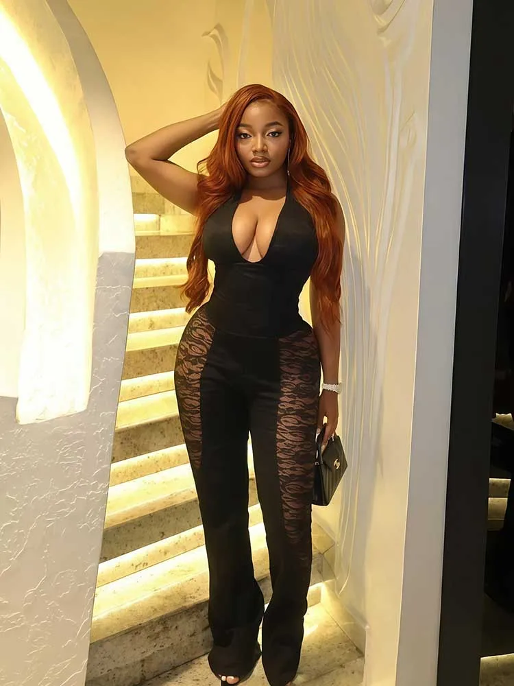 Summer Evening Jumpsuit Deep V Neck Women Elegant Jumpsuit Sleeveless Off Shoulder Halter Neck Sexy Black Transparent Jumpsuit
Summer Evening Jumpsuit Deep V Neck Women Elegant Jumpsuit Sleeveless Off Shoulder Halter Neck Sexy Black Transparent Jumpsuit