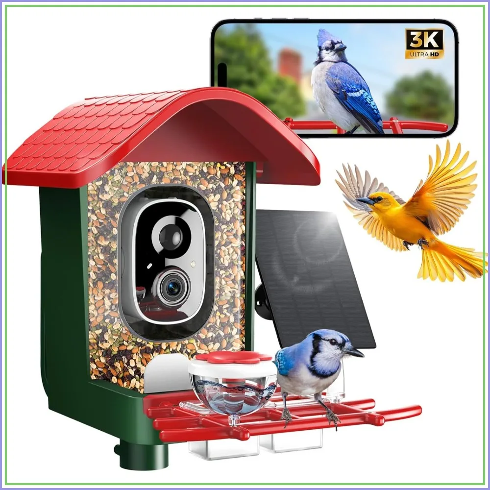 3K HD Smart Bird Feeder with Camera, 2.4GHz WiFi Solar Powered, AI Bird ID & Real-Time Alerts, Chew-Proof Waterproof for Outdoors
3K HD Smart Bird Feeder with Camera, 2.4GHz WiFi Solar Powered, AI Bird ID & Real-Time Alerts, Chew-Proof Waterproof for Outdoors