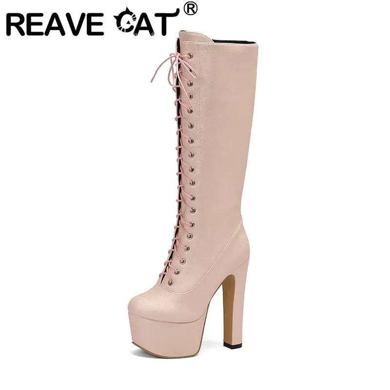 Женские сапоги до колена REAVE CAT, привлекательные сапоги с круглым носком на высоком каблуке 15 см, высокие сапоги на платформе 6 см, со шнуровкой, большие размеры 46 47
Женские сапоги до колена REAVE CAT, привлекательные сапоги с круглым носком на высоком каблуке 15 см, высокие сапоги на платформе 6 см, со шнуровкой, большие размеры 46 47
