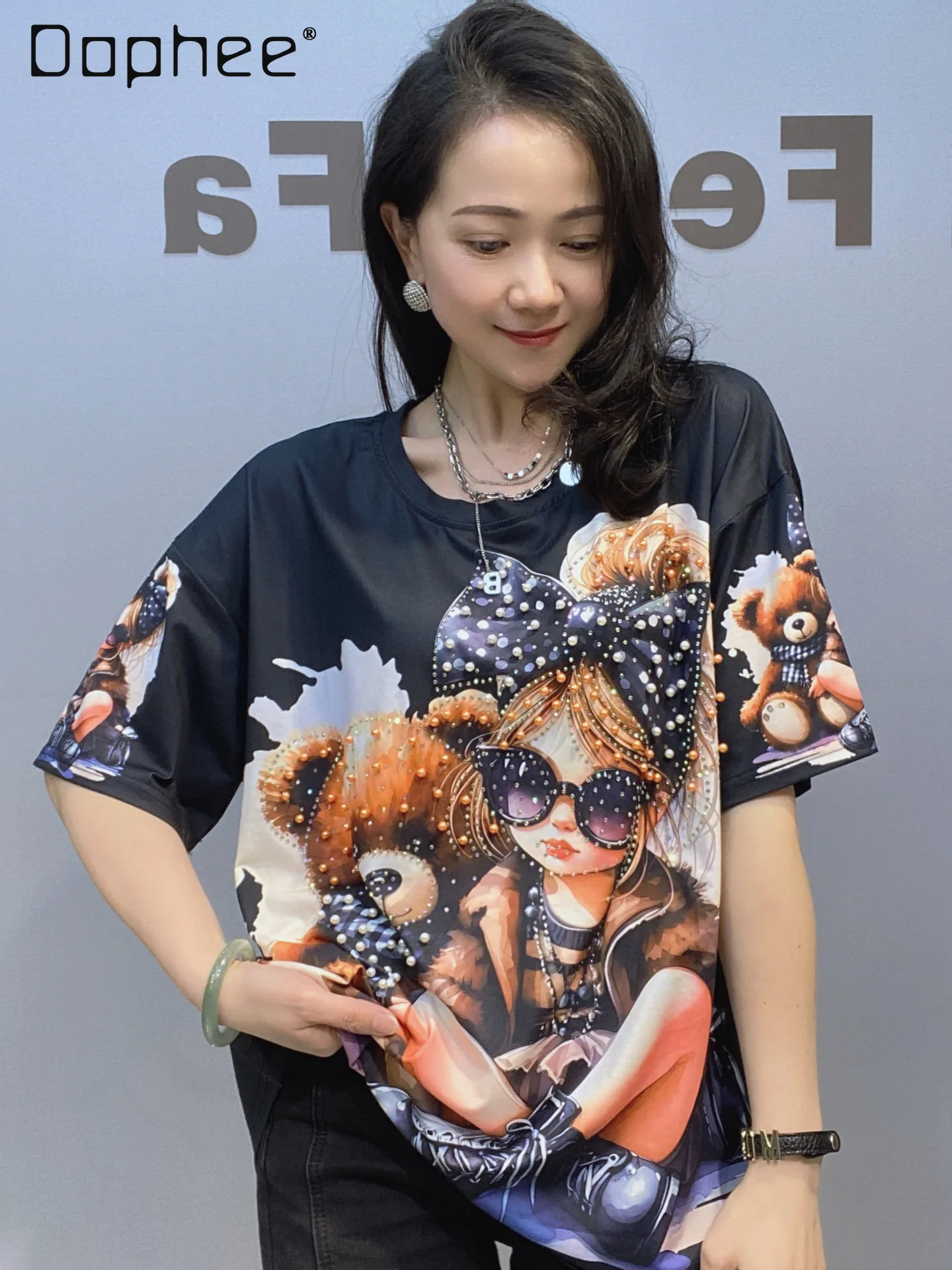 Crew Neck Loose Cartoon Print Short Sleeve T-Shirt Women's Summer 3D Printing Fashion Heavy Industry Beaded Half Sleeve Top
Crew Neck Loose Cartoon Print Short Sleeve T-Shirt Women's Summer 3D Printing Fashion Heavy Industry Beaded Half Sleeve Top