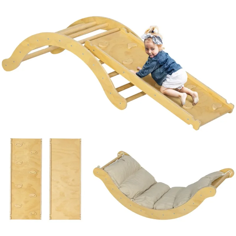Wooden toddler climbing arch set convertible climbing slide with rock wall and mat indoor and outdoor activity toy for children
Wooden toddler climbing arch set convertible climbing slide with rock wall and mat indoor and outdoor activity toy for children