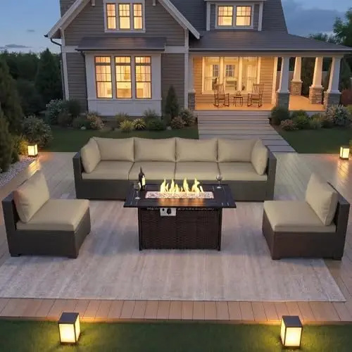 8-Piece Wicker Patio Conversation Set with 44" Propane Fire Pit Table, Cozy Outdoor Sectional Sofa for Backyard
8-Piece Wicker Patio Conversation Set with 44" Propane Fire Pit Table, Cozy Outdoor Sectional Sofa for Backyard