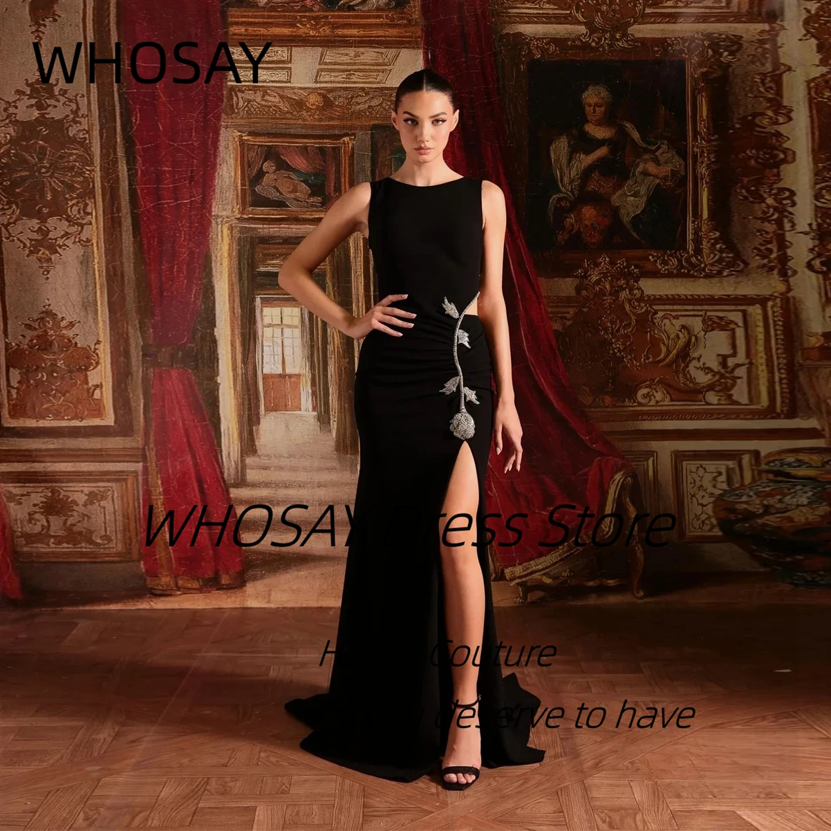 WHOSAY Robe De Soiree Femmes Customized Black Side Slit Long Prom Dresses Beaded Sexy Back Wedding Party Evening Dress 
WHOSAY Robe De Soiree Femmes Customized Black Side Slit Long Prom Dresses Beaded Sexy Back Wedding Party Evening Dress