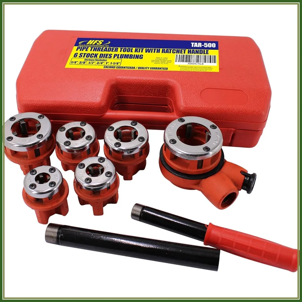 Ratchet Pipe Threader Kit - Ratcheting Pipe Threading Tool Set with 6 Dies
Ratchet Pipe Threader Kit - Ratcheting Pipe Threading Tool Set with 6 Dies