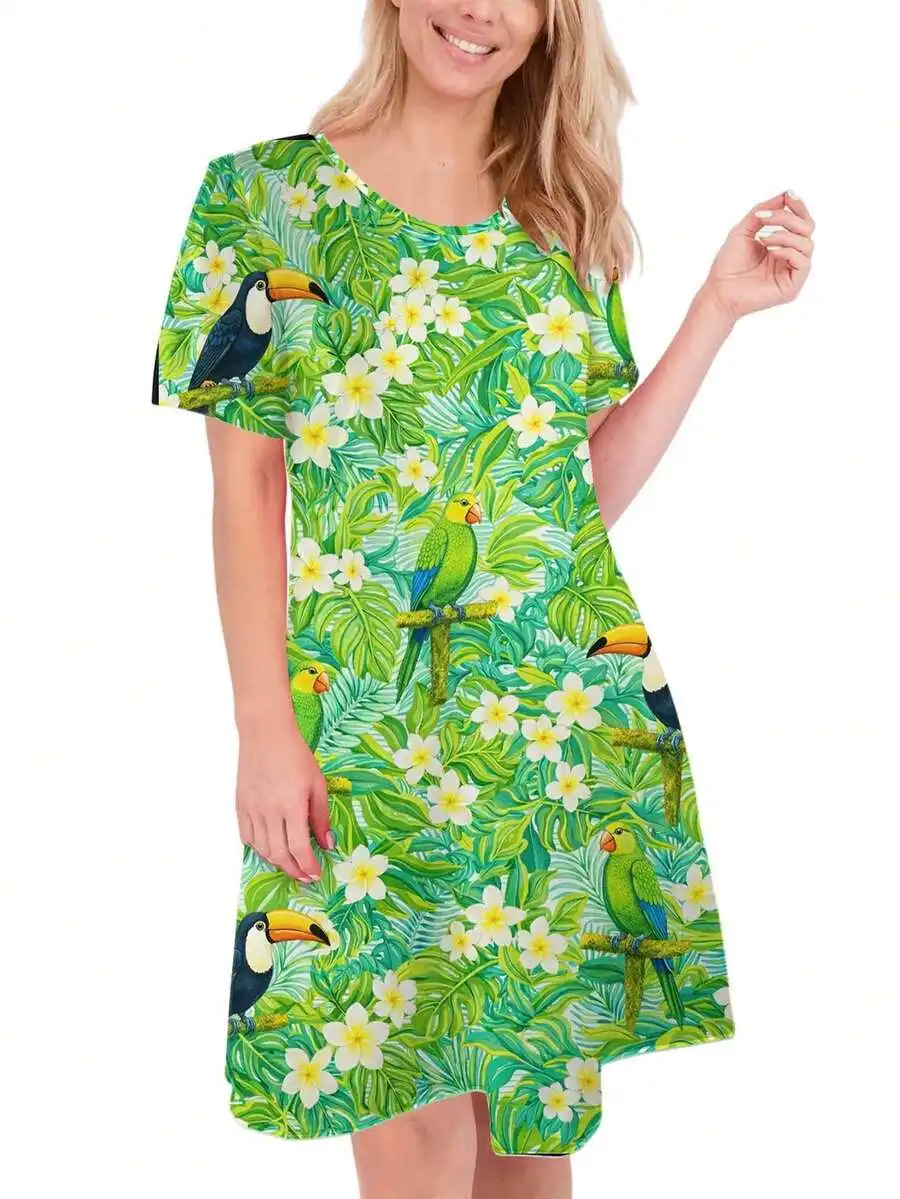 Tropical Birds And Flowers Print Women Loose Short Sleeve T-Shirt Dress Summer Casual
Tropical Birds And Flowers Print Women Loose Short Sleeve T-Shirt Dress Summer Casual
