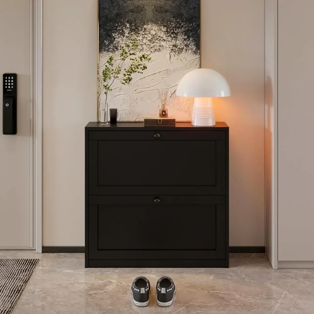 Freestanding Shoe Storage Cabinet with Adjustable Shelf & Anti-Tipping Device, Shoe Rack for Entryway, Hallway, 2 Flip Drawers.
Freestanding Shoe Storage Cabinet with Adjustable Shelf & Anti-Tipping Device, Shoe Rack for Entryway, Hallway, 2 Flip Drawers.