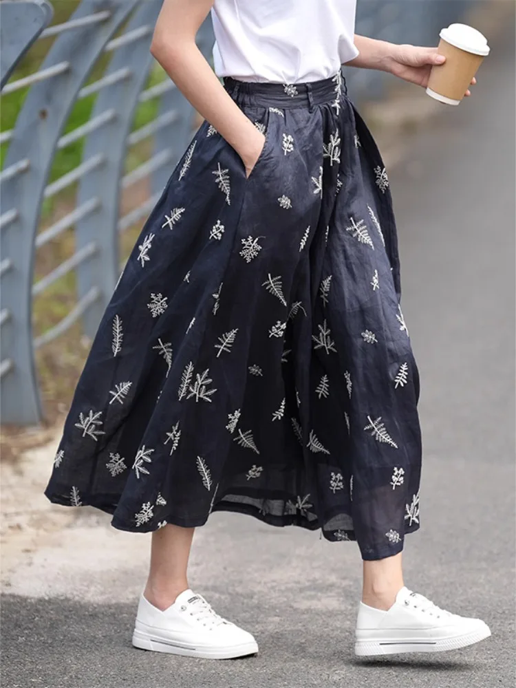 Retro Embroidered Double Layered Linen Midi Skirt Women Summer Lightweight Drifting High Waist Cotton Linen A-Line Skirt
Retro Embroidered Double Layered Linen Midi Skirt Women Summer Lightweight Drifting High Waist Cotton Linen A-Line Skirt