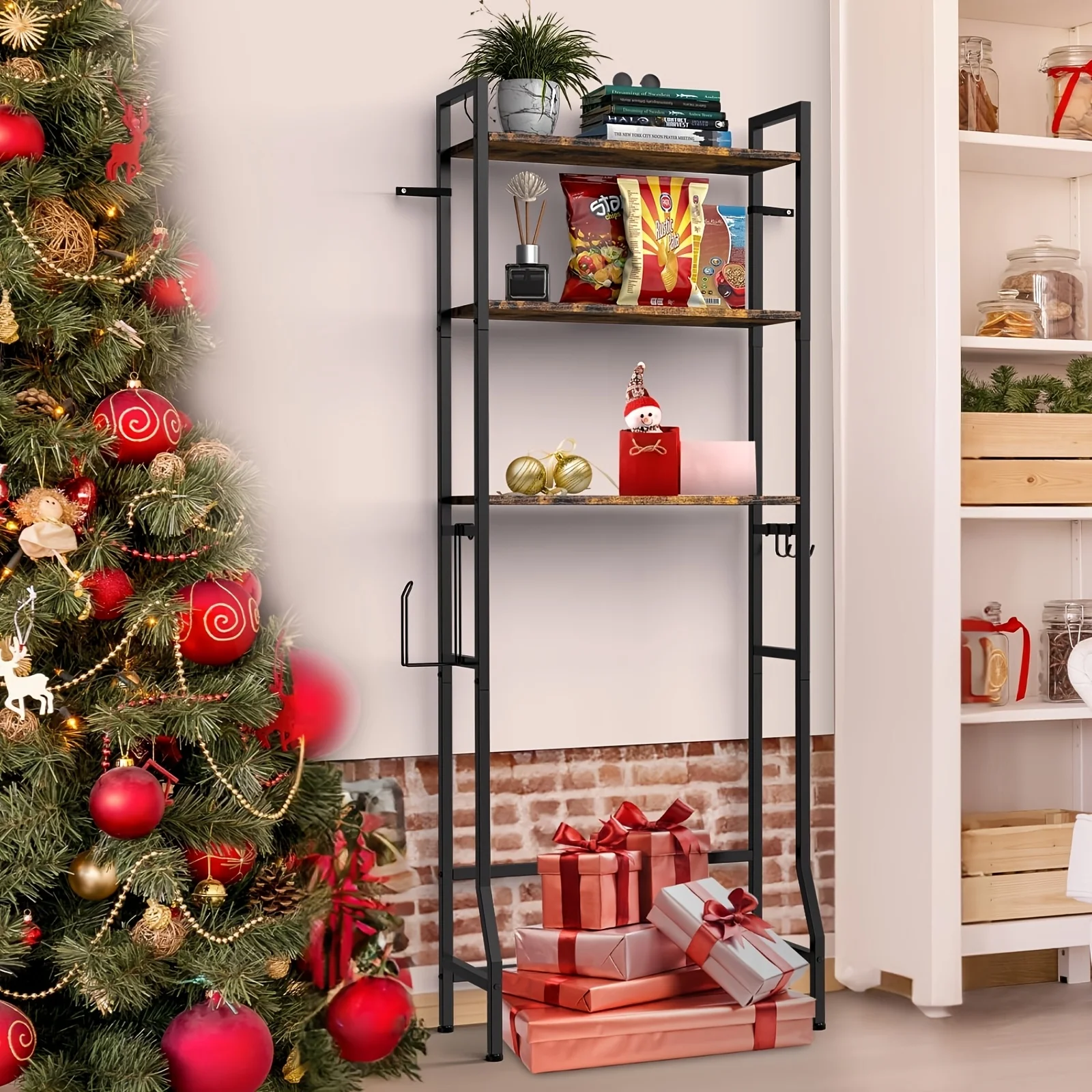 Storage Shelf for Above The Toilet, Featuring a 3-Tier Design with a Freestanding Organizer Rack, Paper Holder, And Three Hooks. This Heavy-Duty Shelf Is Suitable for Use in Restrooms, Bathrooms, Laundry Rooms, And Balconies
Storage Shelf for Above The Toilet, Featuring a 3-Tier Design with a Freestanding Organizer Rack, Paper Holder, And Three Hooks. This Heavy-Duty Shelf Is Suitable for Use in Restrooms, Bathrooms, Laundry Rooms, And Balconies