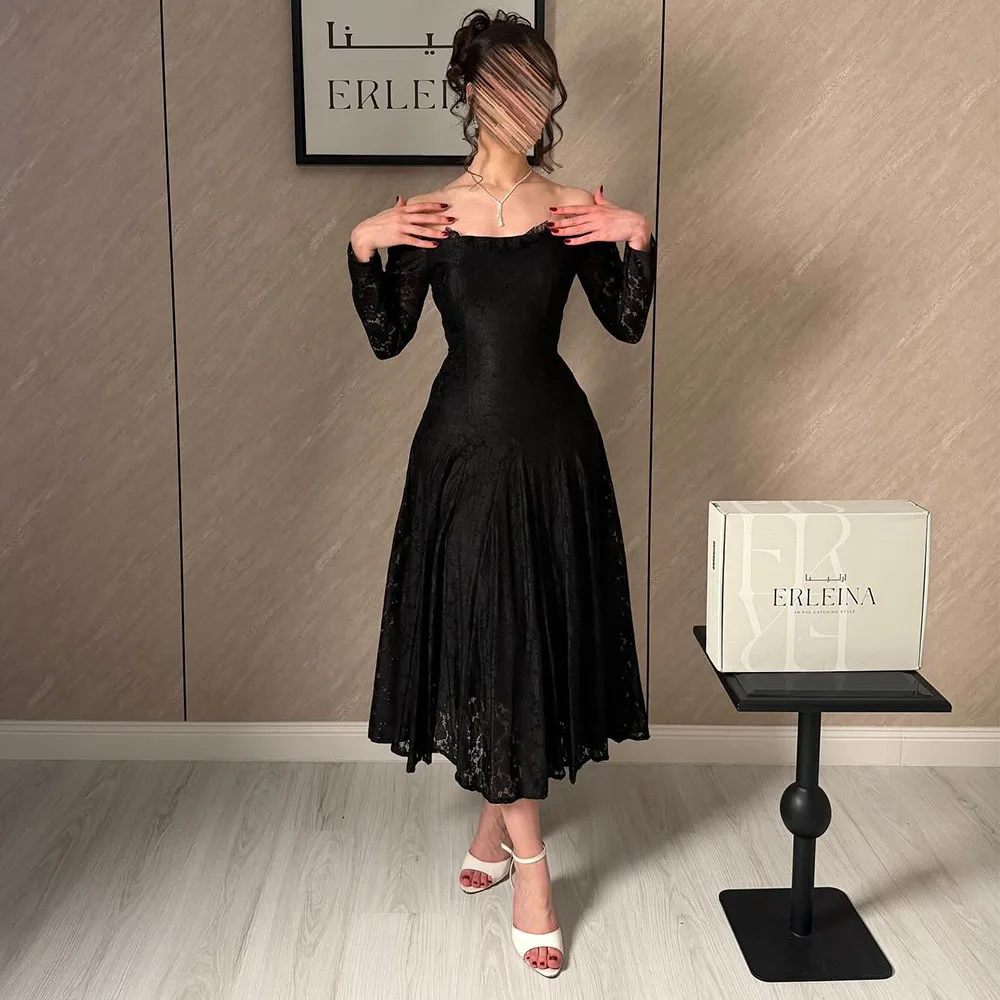 Formal Black Off the Shoulder Lace Evening Dresses Dubai Customized Women Long Sleeves Prom Dress Tea Length Party Gowns 2026
Formal Black Off the Shoulder Lace Evening Dresses Dubai Customized Women Long Sleeves Prom Dress Tea Length Party Gowns 2026