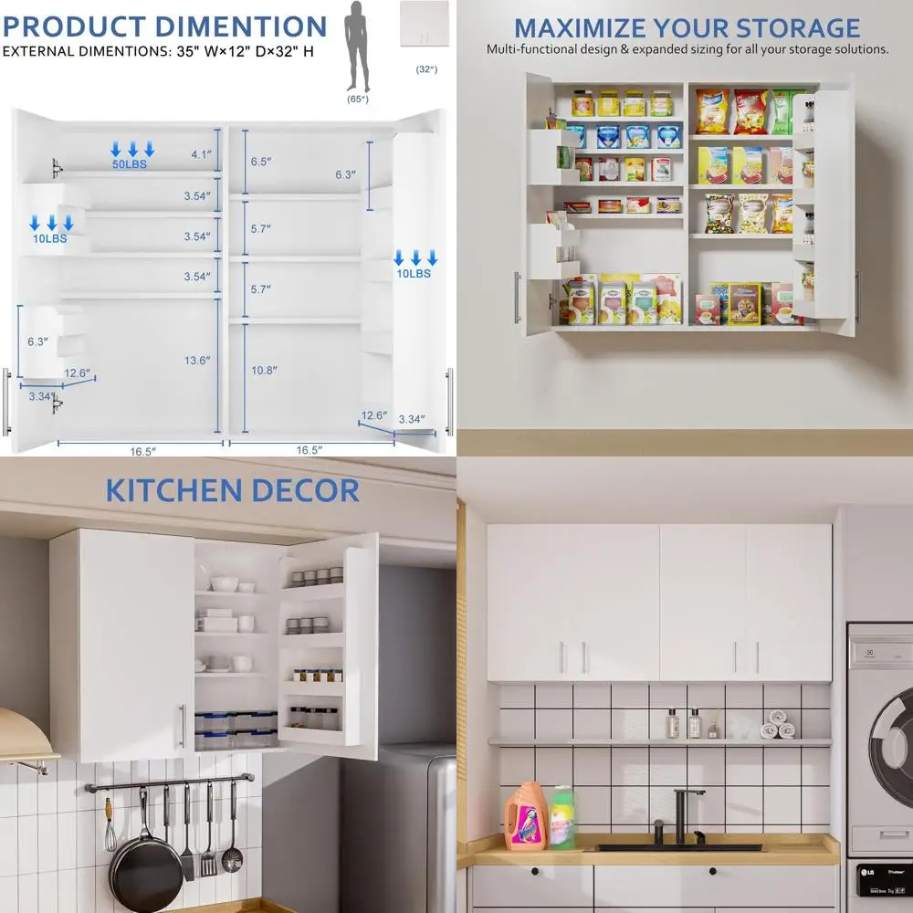 35 White Wall-Mounted Cabinet with Adjustable Shelves & Door Storage for Kitchen, Laundry, or Bathroom
35 White Wall-Mounted Cabinet with Adjustable Shelves & Door Storage for Kitchen, Laundry, or Bathroom