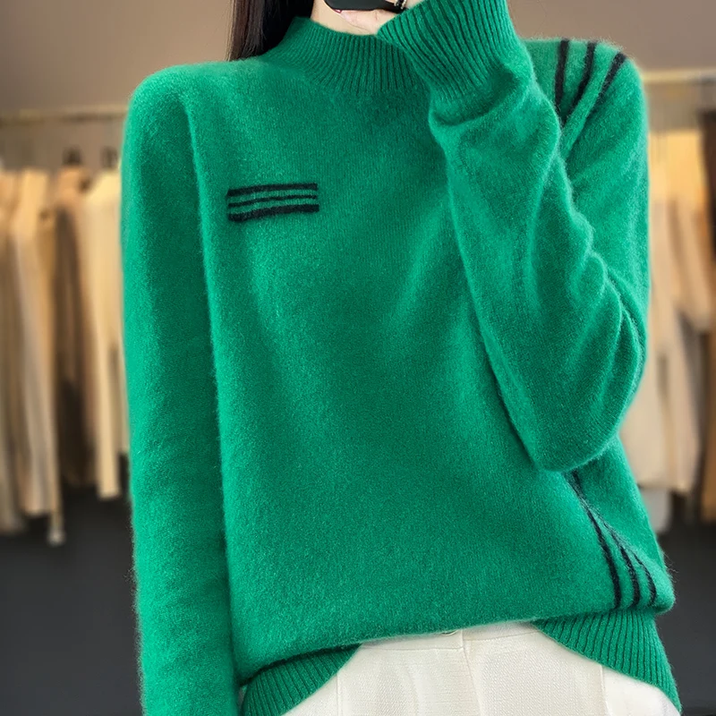 Mock-Neck Women Sweater Warm Elegant Spring Summer 100% Merino Cashmere Wool Knitwear Korean Slim Solid Color Top
Mock-Neck Women Sweater Warm Elegant Spring Summer 100% Merino Cashmere Wool Knitwear Korean Slim Solid Color Top