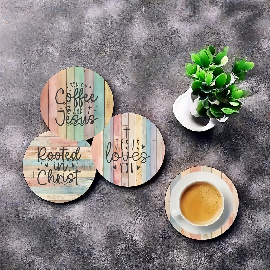 4PCS Creative Flat Colorful Wooden Coasters - Jesus' Love Theme 2D Home Dining Room Decor Ideal Circular Gifts Any Occasion
4PCS Creative Flat Colorful Wooden Coasters - Jesus' Love Theme 2D Home Dining Room Decor Ideal Circular Gifts Any Occasion