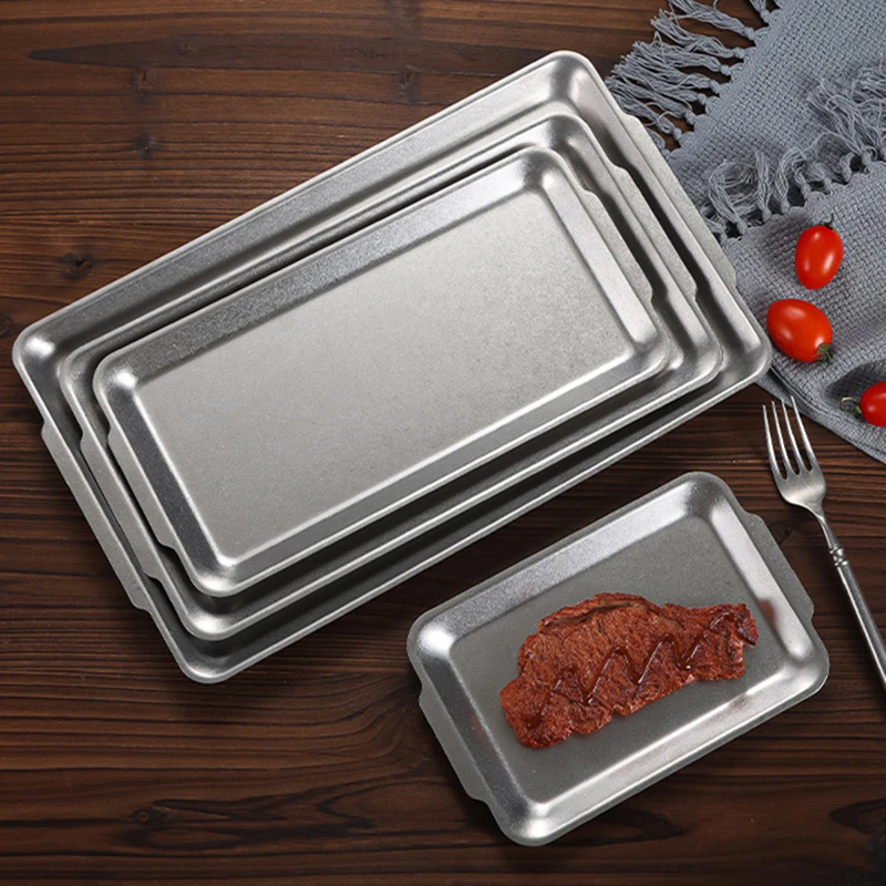 3 Sizes Snow Sand Retangle Trays Stainless Steel Dish Plate Barbecue Pans Retro Western Steak Tray Kitchen Tableware
3 Sizes Snow Sand Retangle Trays Stainless Steel Dish Plate Barbecue Pans Retro Western Steak Tray Kitchen Tableware