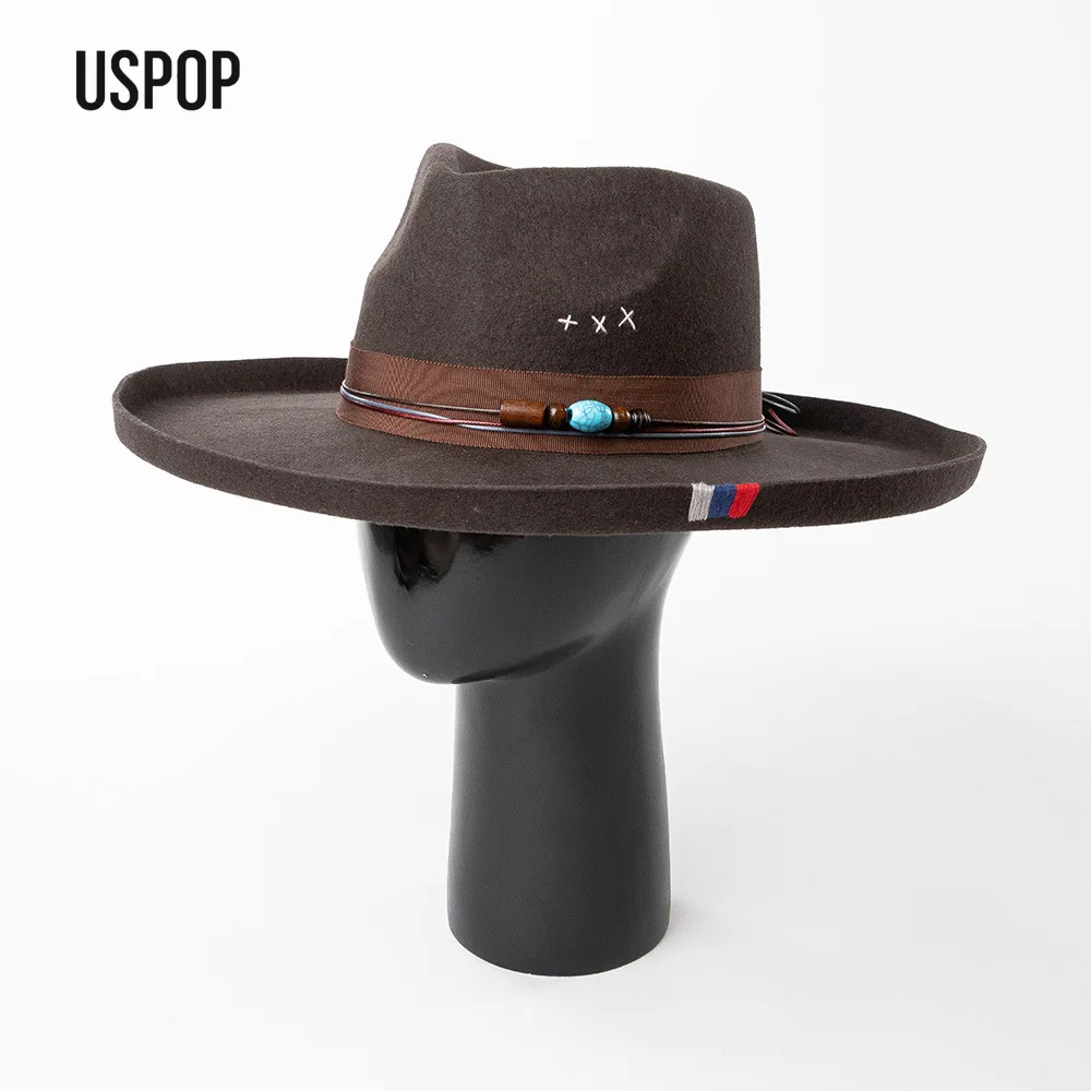 USPOP Шикарная винтажная шерстяная шляпа Fedora с широкими полями, сшитая вручную лентой из бисера, теплая джазовая шляпа в стиле ретро для женщин и мужчин 
USPOP Шикарная винтажная шерстяная шляпа Fedora с широкими полями, сшитая вручную лентой из бисера, теплая джазовая шляпа в стиле ретро для женщин и мужчин