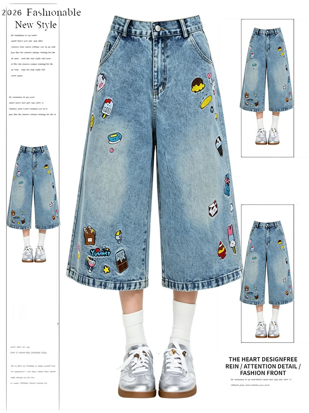 American Style Washed Versatile Embroidered Denim Seven-Foot Pants Summer Vintage Design Loose Straight Wide Leg Shorts
American Style Washed Versatile Embroidered Denim Seven-Foot Pants Summer Vintage Design Loose Straight Wide Leg Shorts