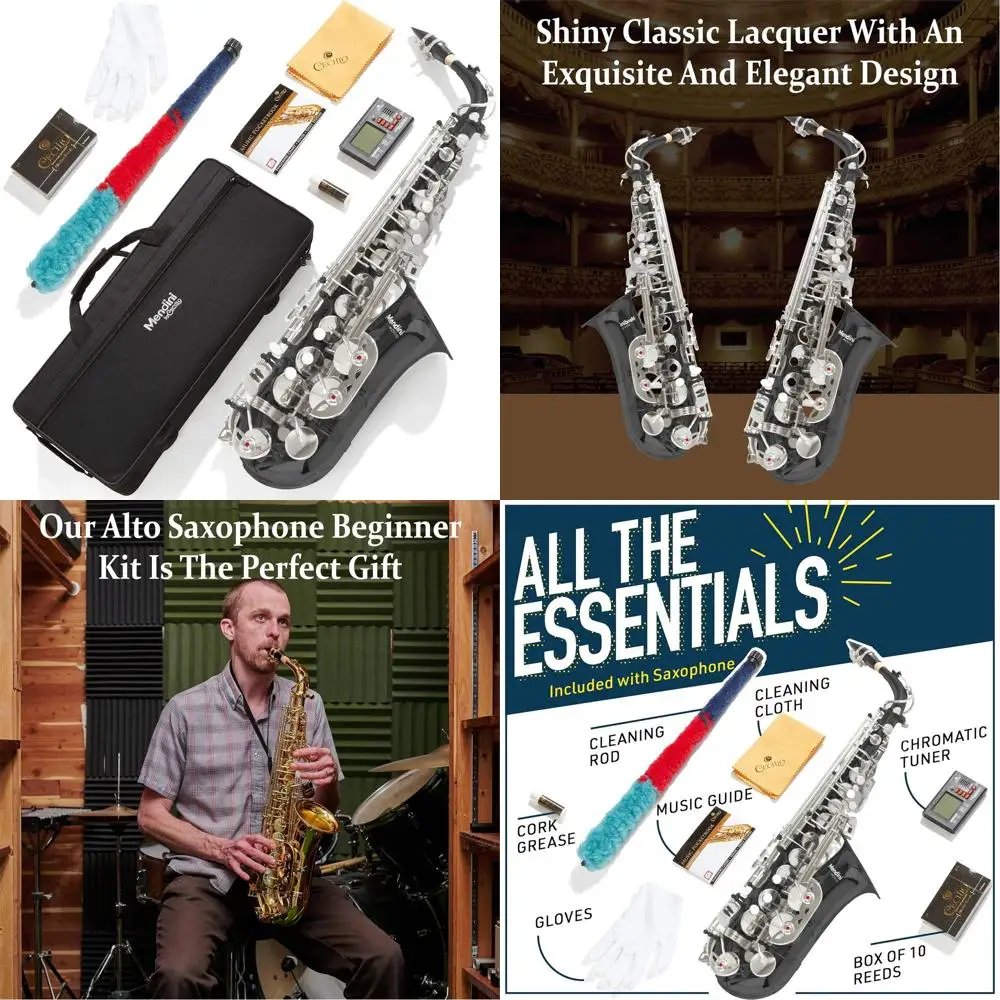 Alto Saxope or Beginners with Tuner, Mouthpiece, Case, 10 Reeds, Grease, Cleaning Cloth & Rod, Gloves, Strap, Book (Black Silver
Alto Saxope or Beginners with Tuner, Mouthpiece, Case, 10 Reeds, Grease, Cleaning Cloth & Rod, Gloves, Strap, Book (Black Silver