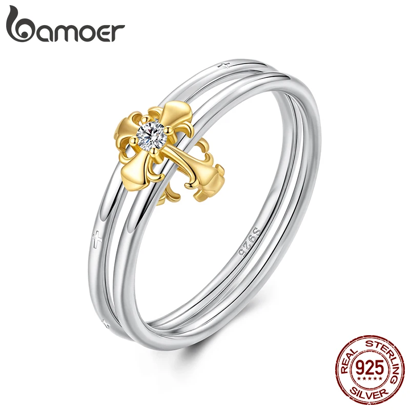 BAMOER, двухслойное кольцо из стерлингового серебра 925 пробы с ирисом, двухцветное кольцо с крестом, оригинальное для женщин, элегантный подарок на День святого Валентина
BAMOER, двухслойное кольцо из стерлингового серебра 925 пробы с ирисом, двухцветное кольцо с крестом, оригинальное для женщин, элегантный подарок на День святого Валентина