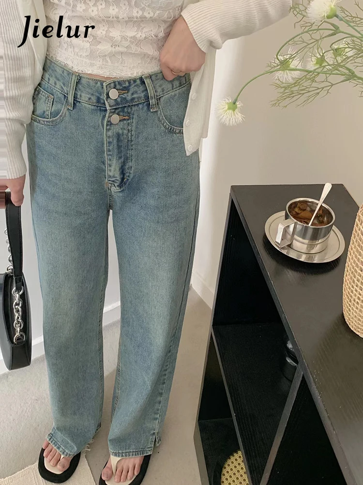 Jielur Spring New Korean Vintage High Waist Street Jeans Women's Straight Loose Slim Light Fashion Zipper Fly Basic Female Pants
Jielur Spring New Korean Vintage High Waist Street Jeans Women's Straight Loose Slim Light Fashion Zipper Fly Basic Female Pants