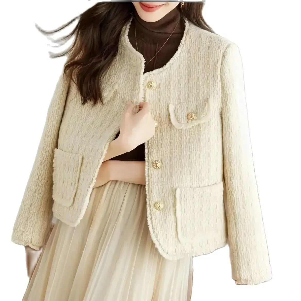 Fragrance Tweed Jacket Women French Vintage Slim Woolen Short Coat Korean Fashion Elegant Outerwear
Fragrance Tweed Jacket Women French Vintage Slim Woolen Short Coat Korean Fashion Elegant Outerwear