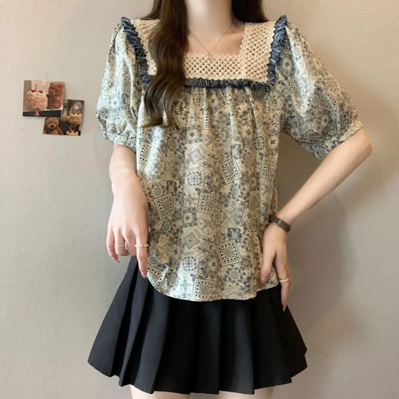 Lace Square Neck Short Sleeve Blouse Hybrid Floral Print Top with Puff Sleeves Vintage Korean Aesthetic Upcoming Summer 2026
Lace Square Neck Short Sleeve Blouse Hybrid Floral Print Top with Puff Sleeves Vintage Korean Aesthetic Upcoming Summer 2026