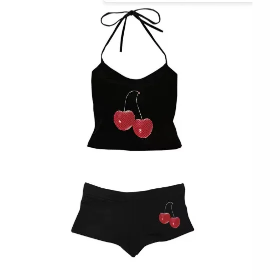 Cute Cherry Print Halter Neck Lace-up Camisole + Sexy Shorts Two Piece Sets Womens Outifits Europe and America Y2k Suits
Cute Cherry Print Halter Neck Lace-up Camisole + Sexy Shorts Two Piece Sets Womens Outifits Europe and America Y2k Suits