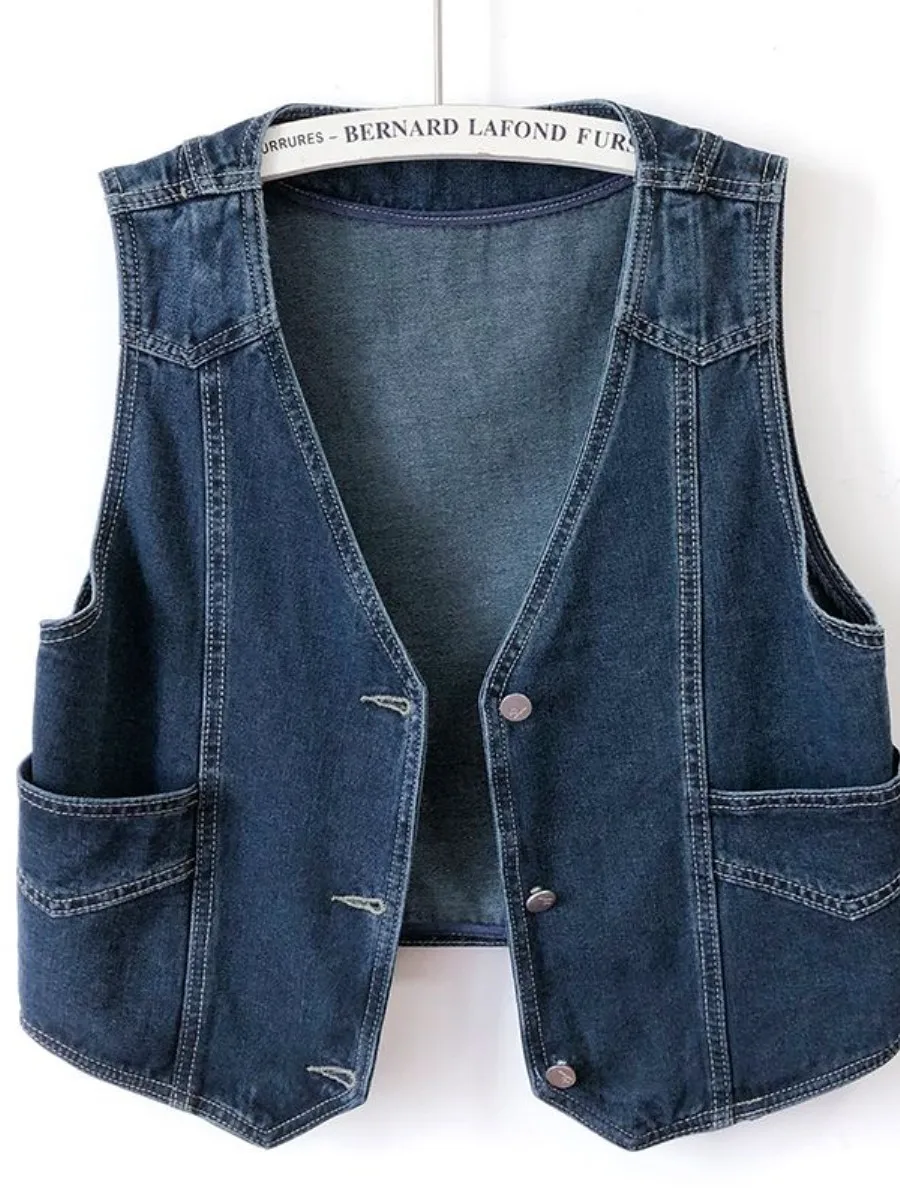 Retro European Style Loose Fit V-Neck Deep Blue Denim Jacket Women's Sleeveless Vest Outerwear Spring Autumn Parker Coat
Retro European Style Loose Fit V-Neck Deep Blue Denim Jacket Women's Sleeveless Vest Outerwear Spring Autumn Parker Coat