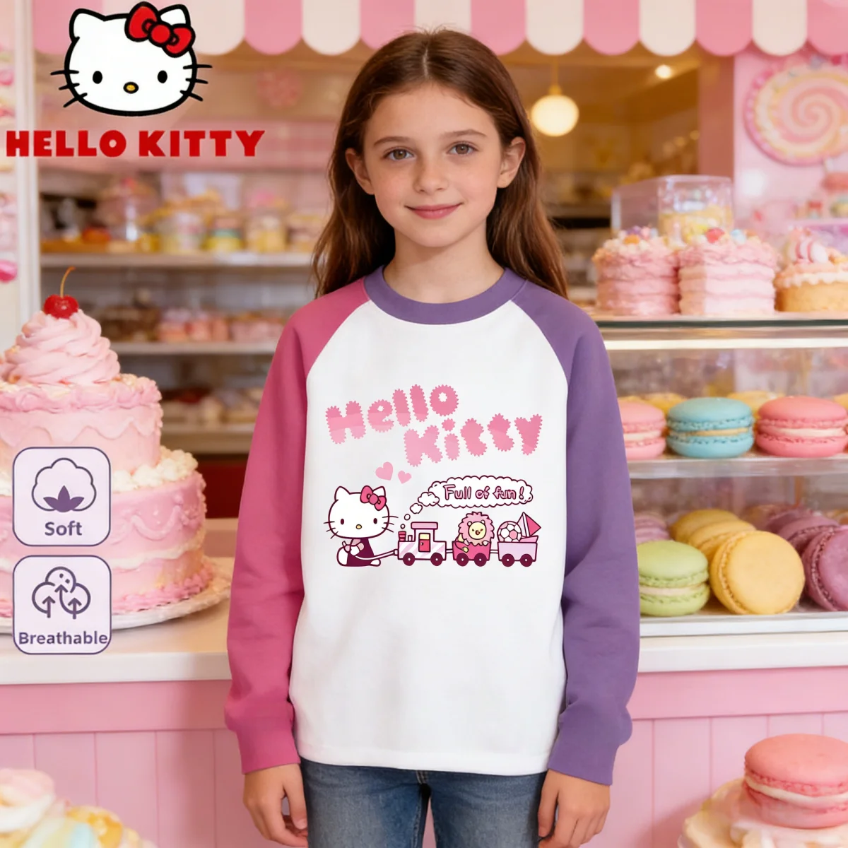 Детская футболка с длинными рукавами Hello Kitty на весну и осень, розовая толстовка с круглым вырезом и милым принтом для девочек, легкая дышащая толстовка
Детская футболка с длинными рукавами Hello Kitty на весну и осень, розовая толстовка с круглым вырезом и милым принтом для девочек, легкая дышащая толстовка