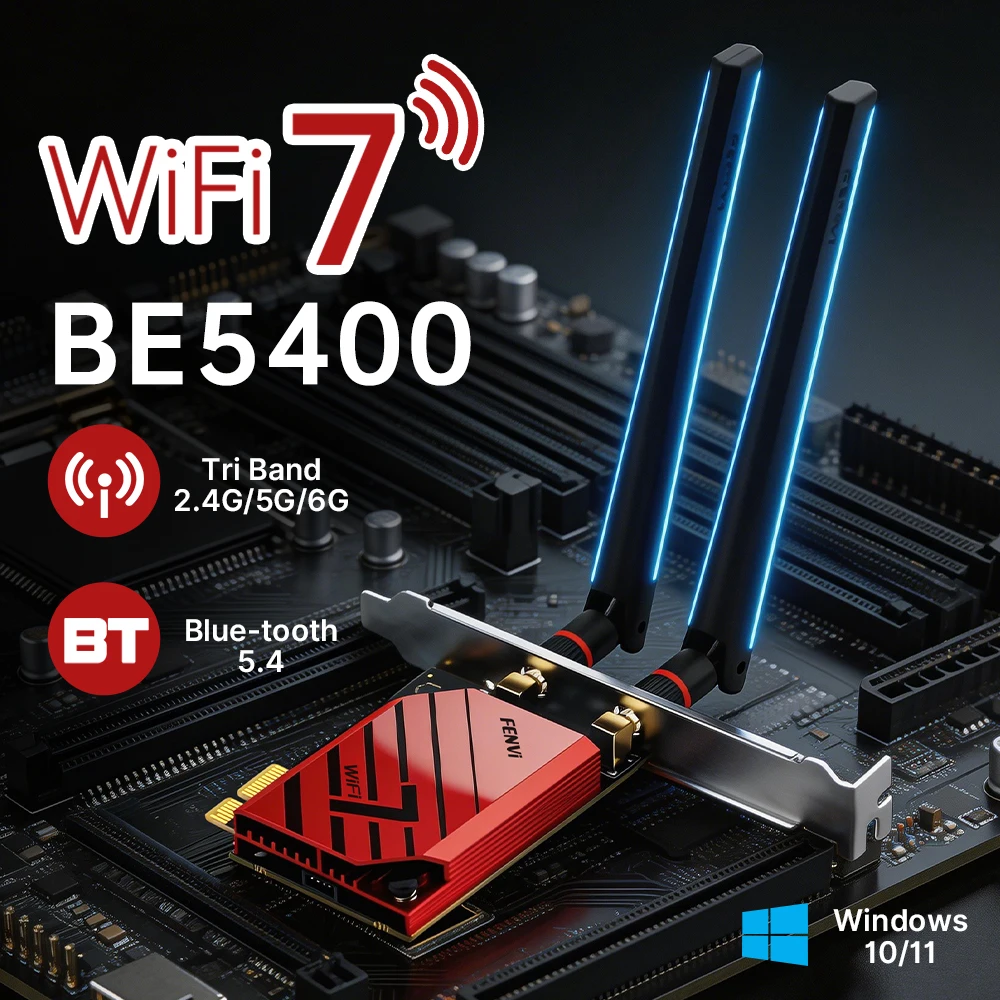 Беспроводной адаптер WIFI 7 MT7925 PCIe, трехдиапазонный (2.4G, 5G, 6ГГц), BT5.4, 5400 Мбит/с, с красной петлевой антенной, для ПК с Windows 10/11
Беспроводной адаптер WIFI 7 MT7925 PCIe, трехдиапазонный (2.4G, 5G, 6ГГц), BT5.4, 5400 Мбит/с, с красной петлевой антенной, для ПК с Windows 10/11