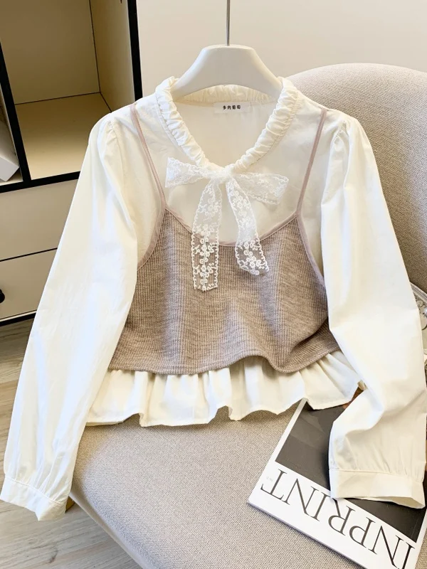 Sweet Sle Long Sve Lace Trim irt Women's Spring Autumn Winter Small Size Gentle Fern Layered Top Cotton Blend Fabric
Sweet Sle Long Sve Lace Trim irt Women's Spring Autumn Winter Small Size Gentle Fern Layered Top Cotton Blend Fabric