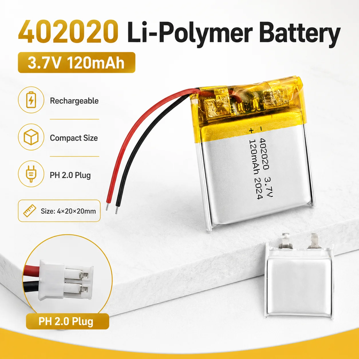 402020 042020 3.7V 120mAh Rechargeable Lithium Polymer Battery for Bluetooth Mouse Speaker Radio 1‑10PCS
402020 042020 3.7V 120mAh Rechargeable Lithium Polymer Battery for Bluetooth Mouse Speaker Radio 1‑10PCS