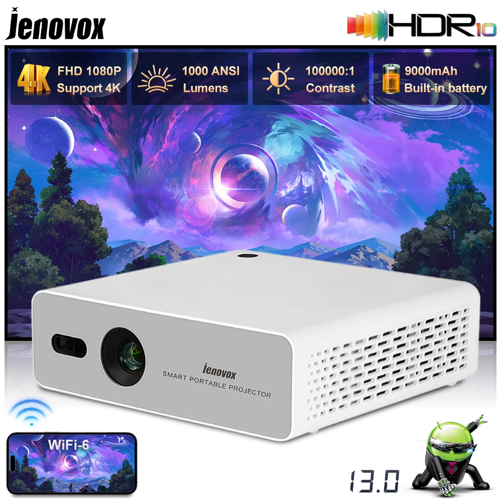 Jenovox M5000 Mini Built-in Battery DLP Projector Short Throw Smart 4K Video HDR Home Theater Portable Camp Business Proyector
Jenovox M5000 Mini Built-in Battery DLP Projector Short Throw Smart 4K Video HDR Home Theater Portable Camp Business Proyector