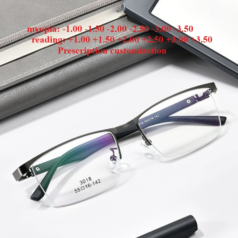 55-16 Новые деловые мужские очки для чтения в полуоправе с защитой от синего света, линзы по рецепту для близорукости и астигматизма
55-16 Новые деловые мужские очки для чтения в полуоправе с защитой от синего света, линзы по рецепту для близорукости и астигматизма
