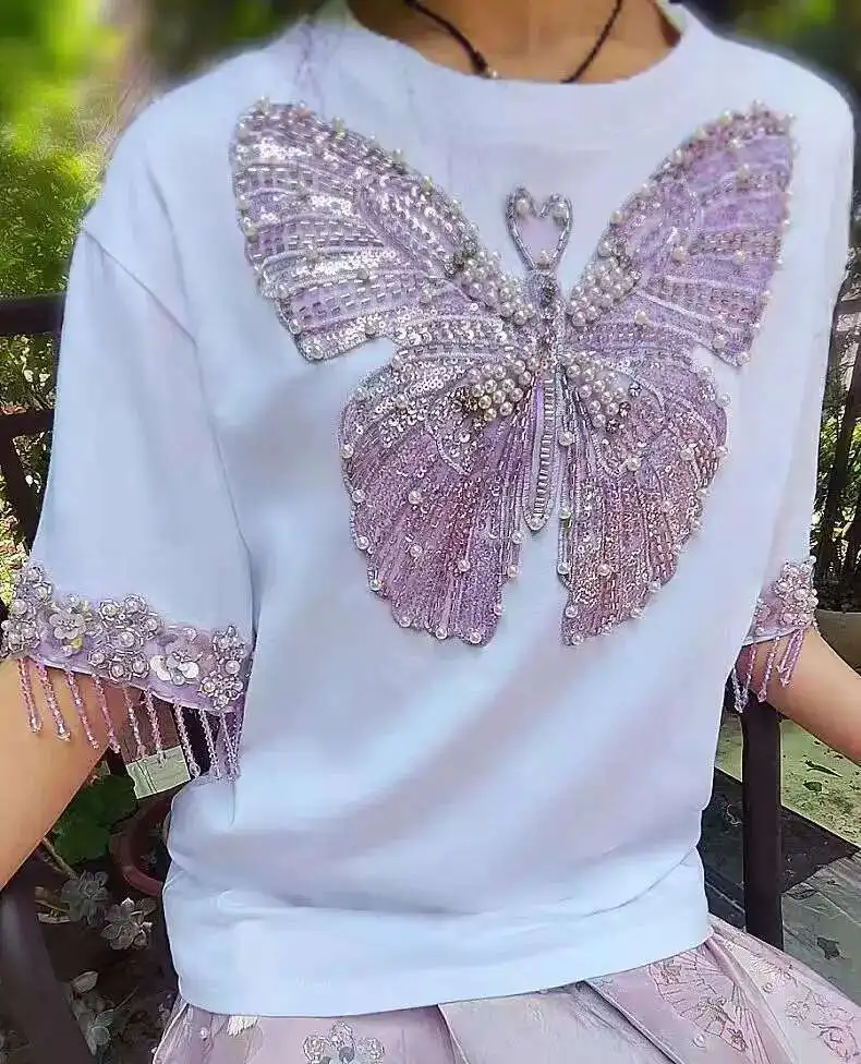 New In Y2K Shirt Sequined Crystal Beading Graphic White Cotton T Shirts Women Short Sleeve Tops Tees Camisetas
New In Y2K Shirt Sequined Crystal Beading Graphic White Cotton T Shirts Women Short Sleeve Tops Tees Camisetas