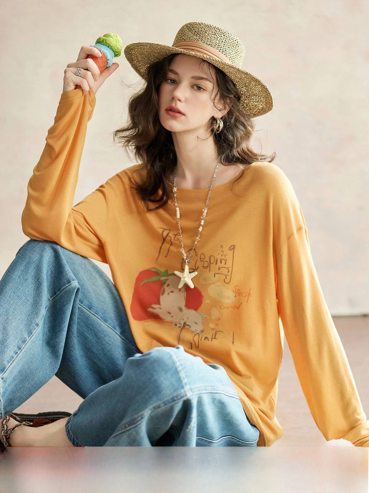 Lansai Wool Long Sleeve Knitted T-Shirt Women's Fine Texture Matte Feeling Skin-friendly Pumpkin Valley Spot Dog T-shirt
Lansai Wool Long Sleeve Knitted T-Shirt Women's Fine Texture Matte Feeling Skin-friendly Pumpkin Valley Spot Dog T-shirt