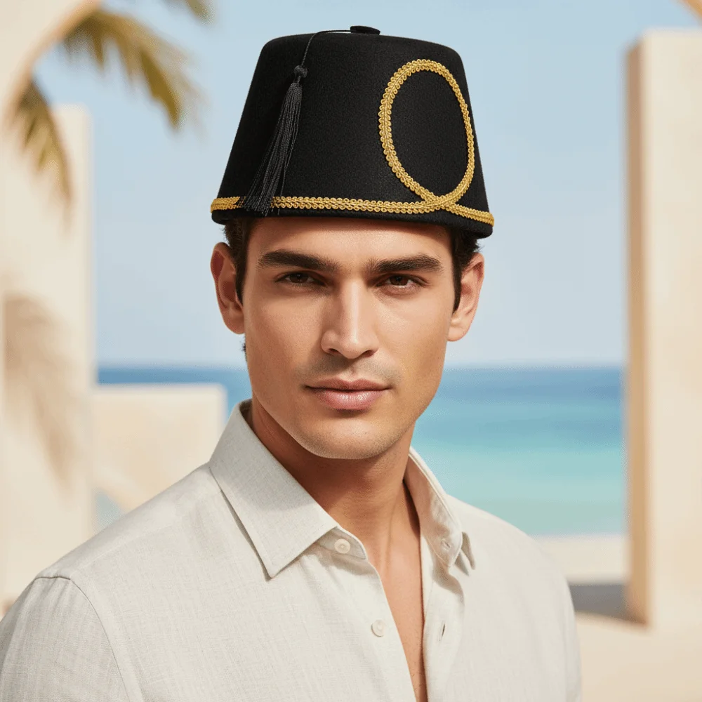Black Tassel Turkish Fez Hat Wool Felt Fabric Gold Leaf Decor Morocco Cap Stiff Structure Lightweight Felt Party Hats
Black Tassel Turkish Fez Hat Wool Felt Fabric Gold Leaf Decor Morocco Cap Stiff Structure Lightweight Felt Party Hats